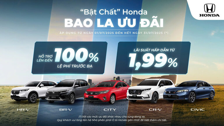 Honda Sông Lam Nghệ An: Chương trình khuyến mại của các dòng xe ô tô Honda tháng 7 năm 2025